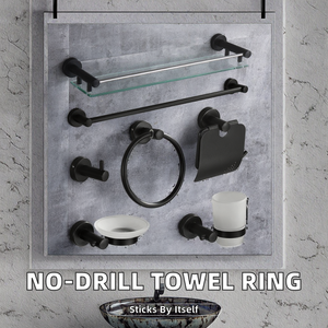 Portasciugamani ad Anello Autoadesivo in <span class=keywords><strong>Acciaio</strong></span> Inox 304 Nero, Design Moderno Senza Foratura per Bagno - Product Image 2