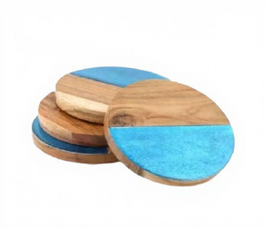 High Quality Eco-Friendly Mango Wood Resin Coasters Handicraft Multi Color Tea Coffee Wine Mats Modern <b>Kitchen</b> Table Decoration - Product Image 1