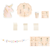 DAMAI Nouveau Design Ensemble de Vaisselle et Assiettes en Carton pour Fête d'Anniversaire Thème Licorne pour Enfants, Pack de Faveurs et Articles de Fête Ludiques