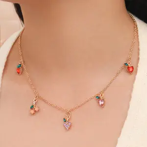 Ins fashion gold plated choker simple cute women fruit peach strawberry cherry pendent necklace jewelry