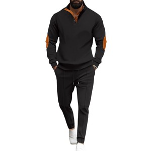 Conjunto de Dos Piezas de Primavera/Verano 2026 de Alta Calidad para <span class=keywords><strong>Hombre</strong></span>, Camiseta de Manga Larga <span class=keywords><strong>con</strong></span> Cuello Polo y Pantalones de Color Sólido Tipo Waffle - Product Image 1