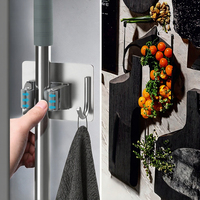 CANWAY 2 pièces, support mural robuste en acier inoxydable avec 1 étagère et 1 crochet pour balais et serpillères, pour la maison, la cuisine, le jardin, la buanderie