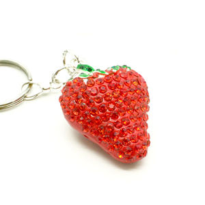คุณภาพดีผู้ผลิตผลไม้พวงกุญแจโลหะ Rhinestone กระเป๋า Charm อุปกรณ์เสริมที่กำหนดเองสตรอเบอร์รี่พวงกุญแจ - Product Image 2