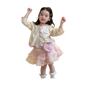 Girls Korean Style Floral <b>Cardigan</b> Skirt Set Cotton Three Piece <b>Spring</b> Outfit For Kids - Product Image 5