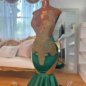 Luxury Mesh Evening Dress Crystal Beading Silver Sleeveless Designer Gold Rhinestone Diamond High End Prom Dress Party