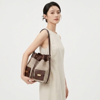 Sac fourre-tout de luxe en cuir véritable et toile pour femme, élégant et haut de gamme, avec cordon de serrage, sac à bandoulière