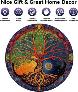 Dành cho người lớn nghệ thuật dân gian bằng gỗ Câu Đố độc đáo hình dạng động vật cây của cuộc sống Câu Đố Giáng sinh Tạ Ơn gia đình Quà Tặng - Product Image 2