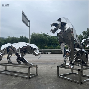 Scultura Moderna in Acciaio Inox a Specchio, Leopardo Personalizzato, Scultura Geometrica Sfaccettata di <span class=keywords><strong>Pantera</strong></span> per Decorazione Giardino e Hotel di Lusso - Product Image 2