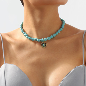 Collares de Cuentas de Turquesa Irregulares al por Mayor con Colgantes de Sol Esmaltados, Cadena de Eslabones, Pedidos Personalizables al por Mayor para Pequeñas Empresas - Product Image 2