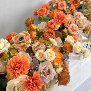 DKB Popular decoración de boda arreglo de flores artificiales de naranja quemado naranja marrón flor bola flor Panel corredor - Product Image 3