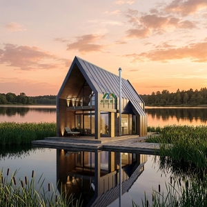 Cabane Modulaire Préfabriquée en Bois en Forme de A, Luxe Moderne, Alimentée à l'Énergie Solaire, pour Glamping en Plein Air, Complexes Hôteliers et Appartements Écologiques - Product Image 1