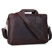 Bolsa de couro genuíno de alta qualidade, maleta de couro de 15 polegadas para laptop, bolsa de ombro, para homens, couro de vaca real