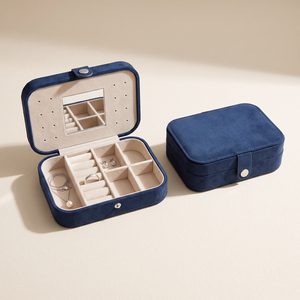 Zebopak Navy Blue PU Leather Travel Jewelry Organizer with Mirror <b>Ring</b> Earring Necklace <b>Storage</b> Portable Case Manufacturer - Product Image 1