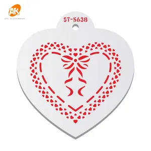 Estêncil de bolo personalizado para dia dos namorados, estêncil de plástico em forma de coração para decoração de bolo no dia dos namorados ST-5638