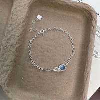 Bracelet Bowei en argent sterling S925 pour femme, design de niche, cube d'aigue-marine et motif nez de cochon, bijoux haut de gamme fabriqués avec raffinement