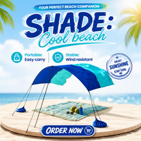 Voile d'ombrage de plage nouvelle génération, auvent en tissu aluminium imperméable à énergie éolienne pour l'été, abri de pluie pour 8 personnes |   Automatique rapide