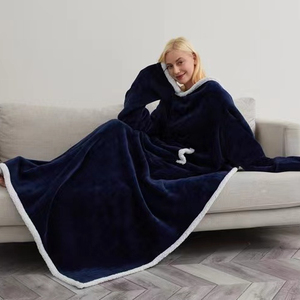 Mô Hình Rắn Dày Hai Lớp Sherpa Lông Cừu Áo Chăn Quá Khổ 100% Polyester Áo Xách Tay Mặc Tay Áo Kích Thước - Product Image 2