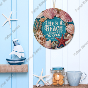 Letrero <span class=keywords><strong>Redondo</strong></span> de Madera para Colgar en la Pared 'Hola Verano', Placa de MDF para Playa, Decoración de Madera para Playa con Cuerda - Product Image 3