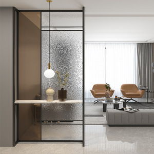 Paravent en fer forgé moderne, simple et luxueux, avec long panneau en verre, pour salon, hall d'entrée, cloison en acier inoxydable - Product Image 3