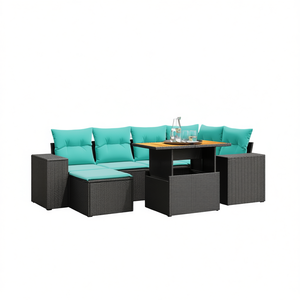 Set di divani da giardino in polyrattan nero da 7 pezzi con cuscini, mobili da esterno in stile contemporaneo, posti a sedere per 7 persone - Product Image 1