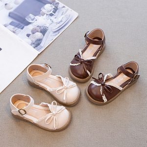 Sandalias de cuero con lazo para niñas de verano 2025, nuevo estilo, moda de princesa, zapatos de media playa con plantilla de PU - Product Image 4