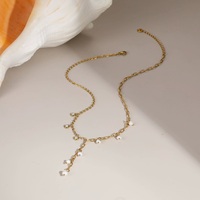 Collier pendentif en acier inoxydable avec perle ronde et zircon en forme de Y pour femme, idéal pour le quotidien