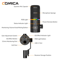 Microphone dynamique cardioïde sans fil en métal blanc COMICA EJoy D10 Pro(D) avec éclairage RGB pour le streaming, l'enregistrement, les podcasts, Twitch, YouTube