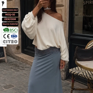 OEM Women <b>Off</b> <b>The</b> <b>Shoulder</b> <b>Knitted</b> Blouse Full Sleeve Asymmetric Loose Fit <b>Top</b> All Seasons Wear - Product Image 1