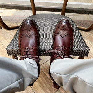 Custom Men's Lace-Up Shoes-<b>Pointed</b>-<b>Toe</b> Waterproof Carved Design Full-Grain Leather for Business Casual Wedding Occasions Trendy - Product Image 5