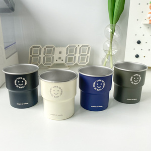 Tazze da viaggio personalizzate con Logo simpatico sorriso in acciaio inossidabile impilabili birra da campeggio tazza per bere caffè con coperchio e paglia - Product Image 1