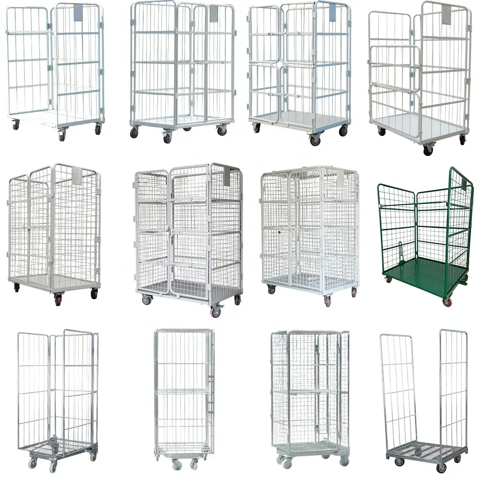 34'*26'*67'Double Logistics Handling Steel Roller Container Foldable Folding laundry troleys For Clothes transport galvanized