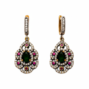 Émeraude Pierre Poire Conception Authentique Argent Dangle Boucle D'oreille Turc En Gros 925 Bijoux En Argent Sterling - Product Image 2