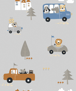 <span class=keywords><strong>Papier</strong></span> <span class=keywords><strong>peint</strong></span> pour chambre d'enfant, motif classique moderne, <span class=keywords><strong>voiture</strong></span>, arbre, animal - Product Image 2