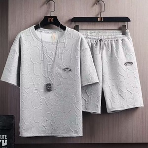 Ensemble 2 pièces T-shirt et <span class=keywords><strong>short</strong></span> en polycoton 180 GSM pour homme, coupe décontractée, vente en gros, décontracté, été, personnalisable OEM - Product Image 3