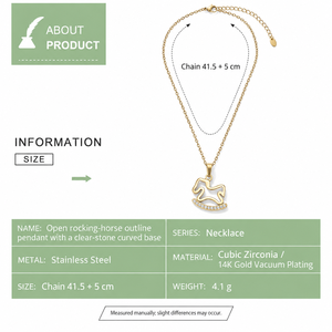 Collar con Colgante de Caballo Balancín de Circonita Cúbica, Acero Inoxidable, Circonita Cúbica, Baño de Oro al Vacío de 14K, 41.5 + 5 cm, 4.1 g - Product Image 2