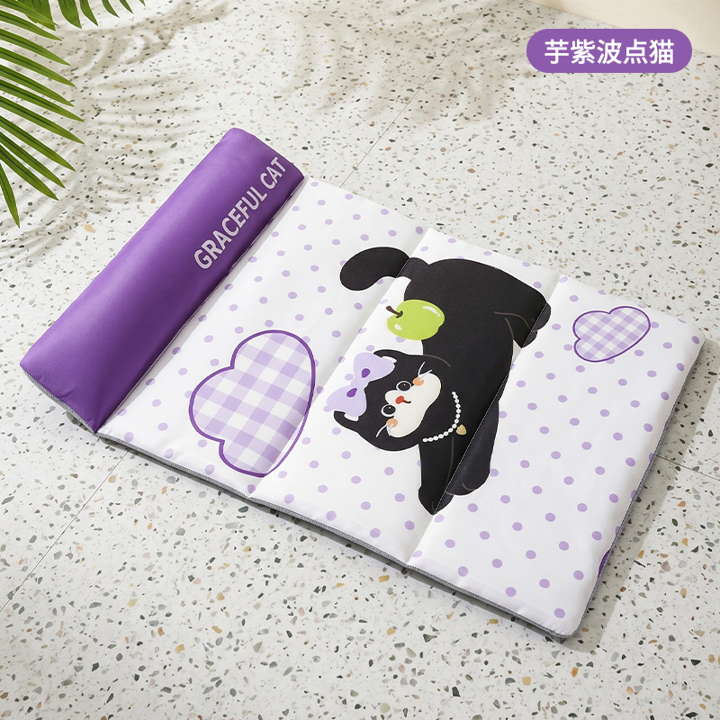 Coussin pliable en trois - Chat à pois violet Taro