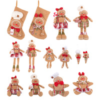 Boneka Gingerbread Man Seri Kain Poliester Berkaki Panjang Hiasan Jendela Natal Mainan Dekorasi Hadiah Gantungan Stoking