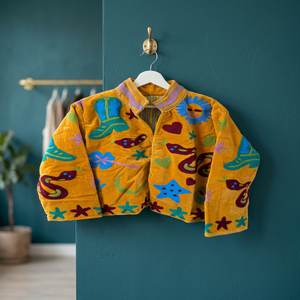 Indian Handmade Suzani Hand Embroidered <b>Summer</b> Short <b>Jacket</b> Mandarin Collar Wildlife Floral Pattern <b>Women</b> Festival Special Gift - Product Image 2