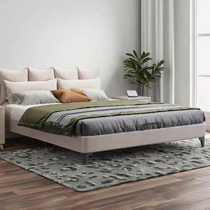 Lit moderne simple et double avec cadre de chambre à coucher en tatami en bois massif Rembourrage souple sans suspension de chevet Conception de lit en rangée avec baie vitrée - Product Image 1