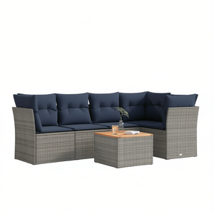 Conjunto de Sofás de Jardín de Mimbre Sintético para Exteriores con Cojines, 6 Plazas, Muebles de Patio Contemporáneos, Color Gris - Product Image 1