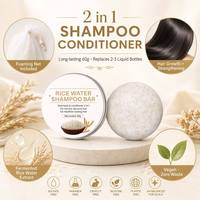 Barre de shampoing et d'après-shampoing 2-en-1 à l'eau de riz, 60g, boîte métallique, naturel, biologique, fait main, nettoyage en profondeur, contrôle des frisottis, soin du cuir chevelu, OEM
