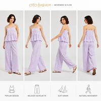 Ensemble pantalon deux pièces à carreaux vichy pour femme, haut caraco à bretelles fines et volanté, pantalon large en mousseline, tenue d'été décontractée