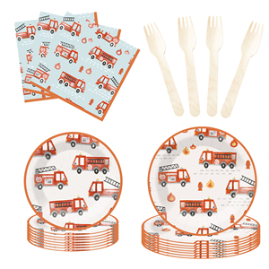DAMAI Firetruck Birthday Party Supplies <b>Fire</b> Truck Theme Paper Plates and Napkins Set Disposable Firefighter Party Dinnerwares - Product Image 3
