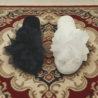 Mules d'été confortables en tulle orné de fleurs, en fausse fourrure douce, semelle TPR, pour femme, usage domestique