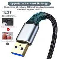 Grosir USB 3.0 Tipe A ekstensi pria ke wanita sinkronisasi Data kabel komputer USB 3.0 kabel ekstensi cangkang Aluminium dikepang nilon