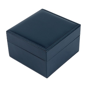 Boîte de montre individuelle en similicuir bleu foncé pour homme, anti-poussière, avec couvercle rabattable, en stock, vente en gros - Product Image 6