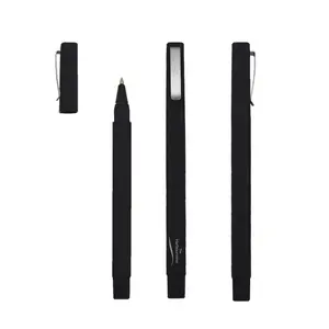 Custom Plastic Promotional Black Rubber Coated Soft Touch Retangular ball pen with corporate LOGO
