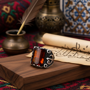 Oval Garnet Stone Tugra Design Ottoman <b>Men's</b> <b>Ring</b> Turkish Handmade Wholesale Authentic Silver <b>Men</b> <b>Ring</b> - Product Image 3