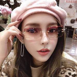 European American Style Frameless <b>Square</b> Sunglasses For Women Gold Metal Plastic UV400 Light Weight Category 1 - Product Image 1