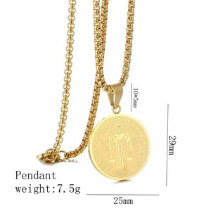 Rétro Saint Benoît En Acier Inoxydable Gravé Disque Pendentif <span class=keywords><strong>Collier</strong></span> Médaille Catholique Bijoux Religieux <span class=keywords><strong>Collier</strong></span> <span class=keywords><strong>Argent</strong></span> Or Noir - Product Image 6